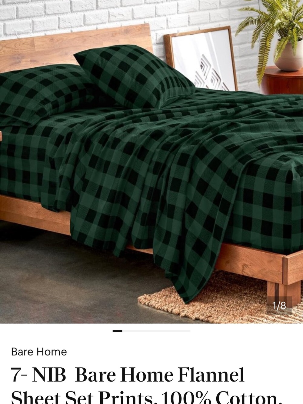 Bare Home Green Buffalo Plaid Flannel Sheet Set - Picture 2 of 7